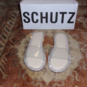SCHUTZ  Brand Alcina Vinyl Embellished Flat Sandal Size 7 B New In Box